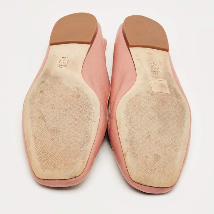 Pre Owned Tory Burch Pink Leather Charm Smoking Slippers Size 41
