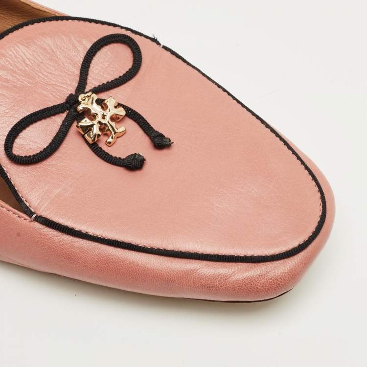 Pre Owned Tory Burch Pink Leather Charm Smoking Slippers Size 41