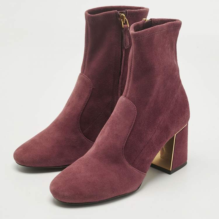 Pre Owned Tory Burch Burgundy Suede Ankle Length Boots Size 36.5