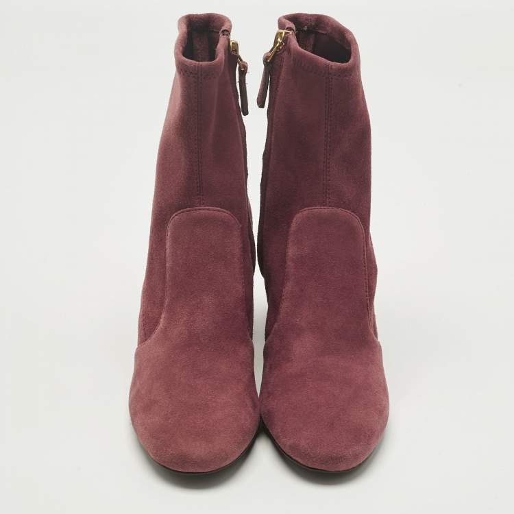 Pre Owned Tory Burch Burgundy Suede Ankle Length Boots Size 36.5