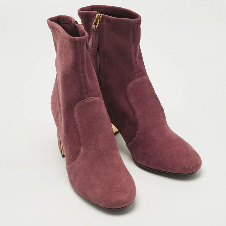 Pre Owned Tory Burch Burgundy Suede Ankle Length Boots Size 36.5