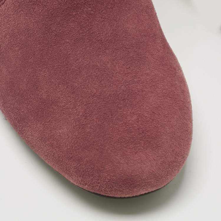 Pre Owned Tory Burch Burgundy Suede Ankle Length Boots Size 36.5