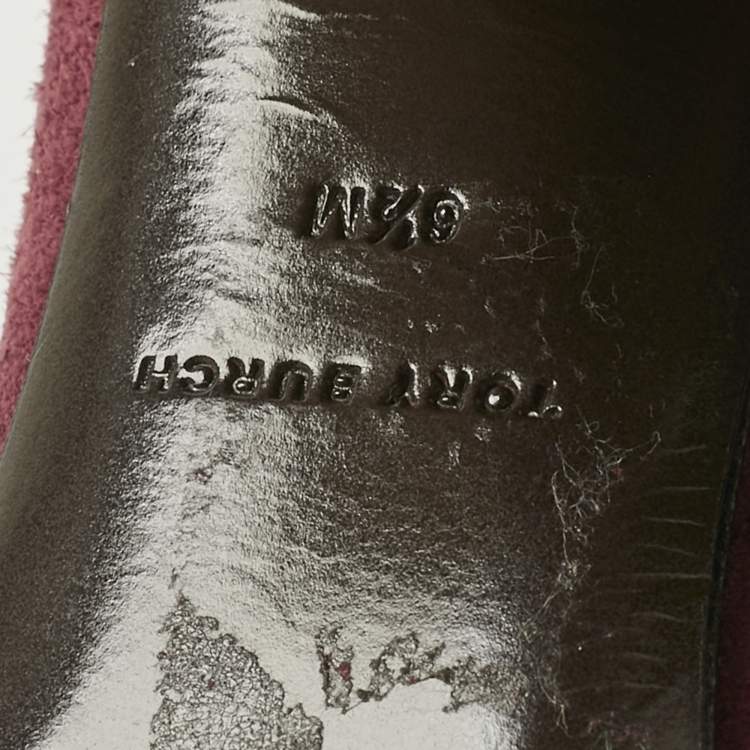 Pre Owned Tory Burch Burgundy Suede Ankle Length Boots Size 36.5