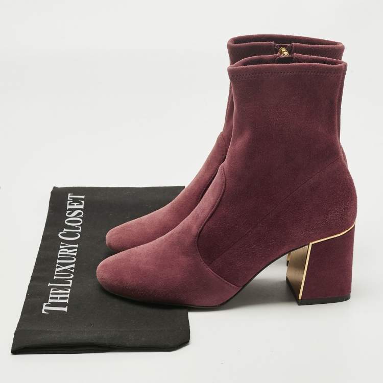 Pre Owned Tory Burch Burgundy Suede Ankle Length Boots Size 36.5