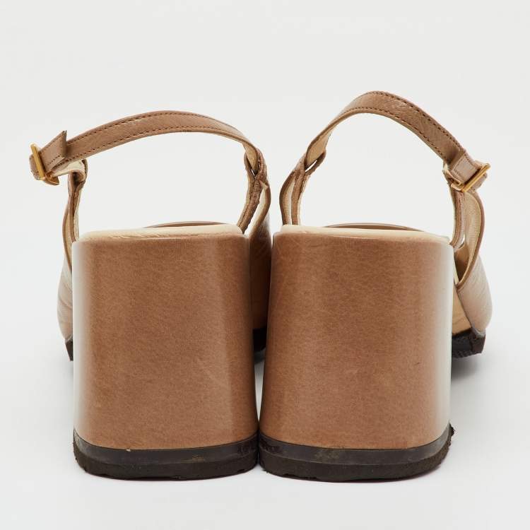 Pre Owned Tory Burch Brown Leather Georgia Slingback Block Heel Pumps Size 37