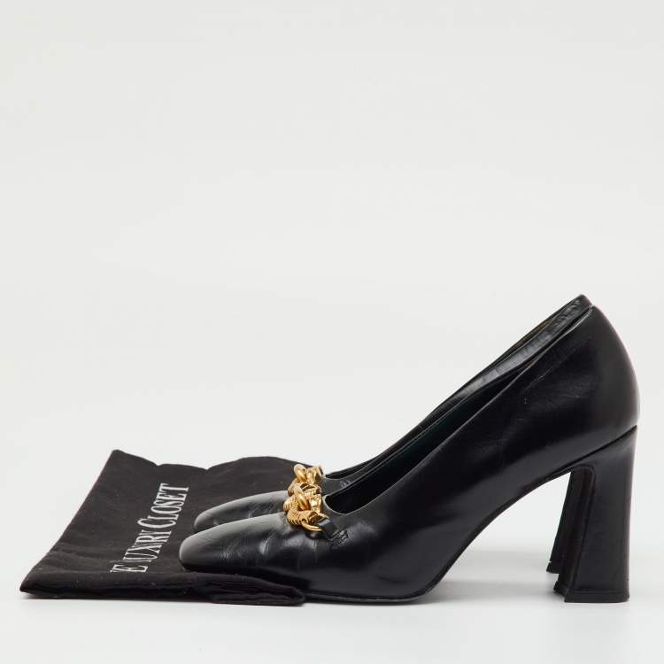 Pre Owned Tory Burch Black Leather Jessa Block Heel Pumps Size 37