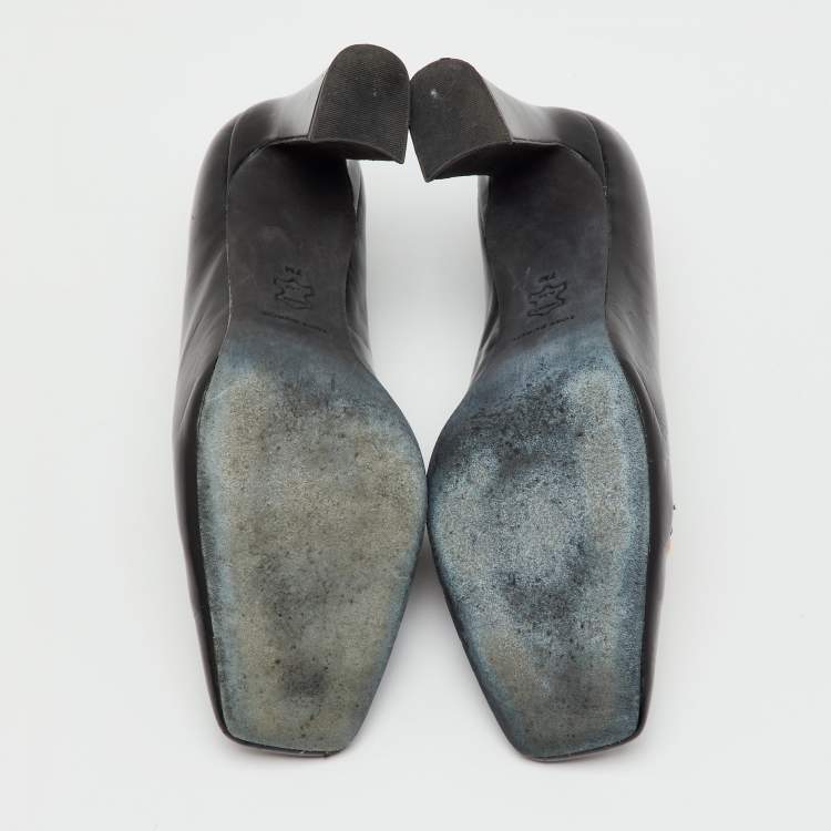 Pre Owned Tory Burch Black Leather Jessa Block Heel Pumps Size 37