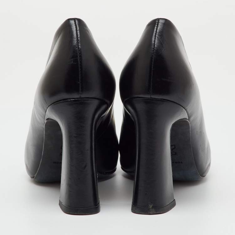 Pre Owned Tory Burch Black Leather Jessa Block Heel Pumps Size 37