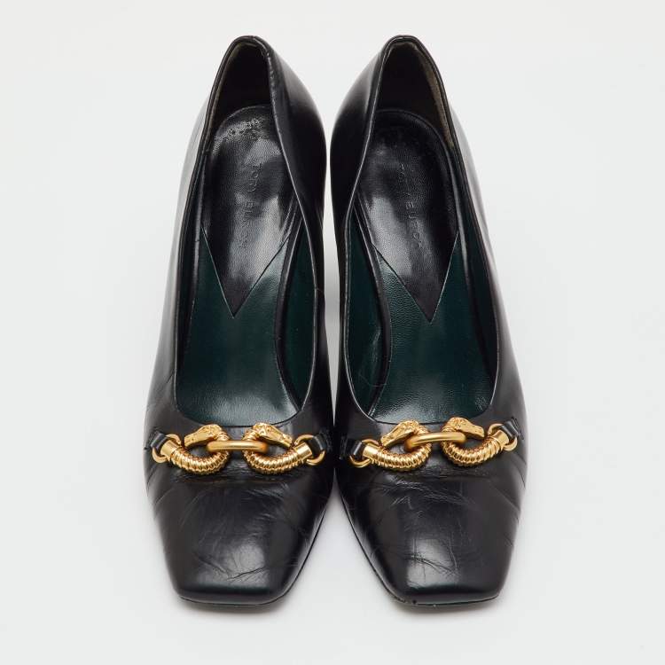 Pre Owned Tory Burch Black Leather Jessa Block Heel Pumps Size 37