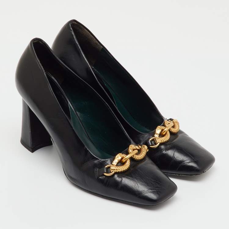 Pre Owned Tory Burch Black Leather Jessa Block Heel Pumps Size 37