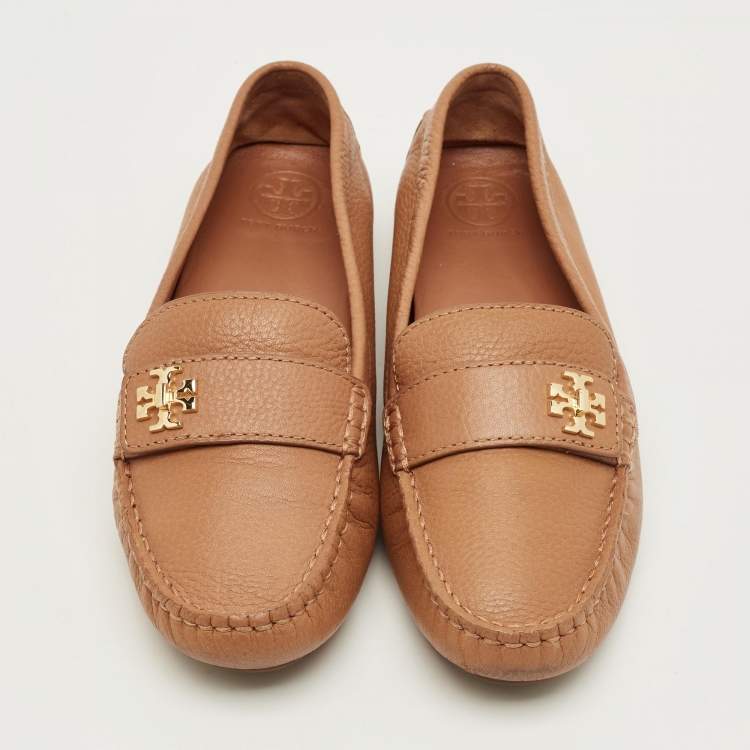 Pre Owned Tory Burch Brown Leather Kira Slip On Loafers Size 37