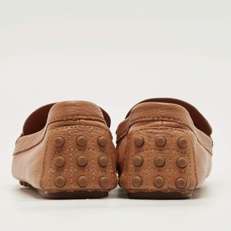 Pre Owned Tory Burch Brown Leather Kira Slip On Loafers Size 37