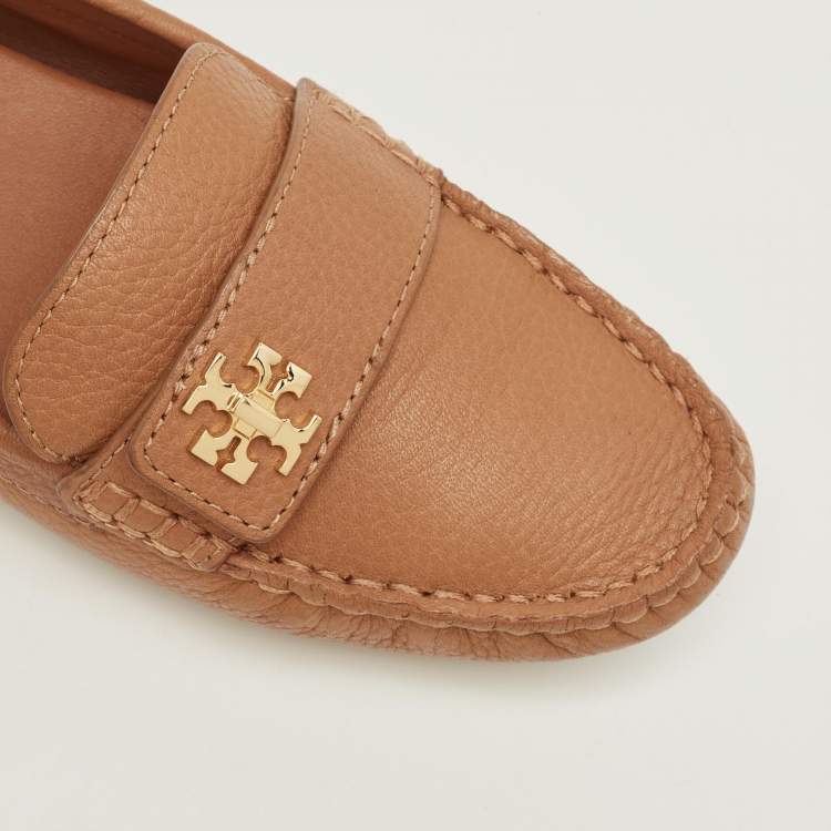 Pre Owned Tory Burch Brown Leather Kira Slip On Loafers Size 37