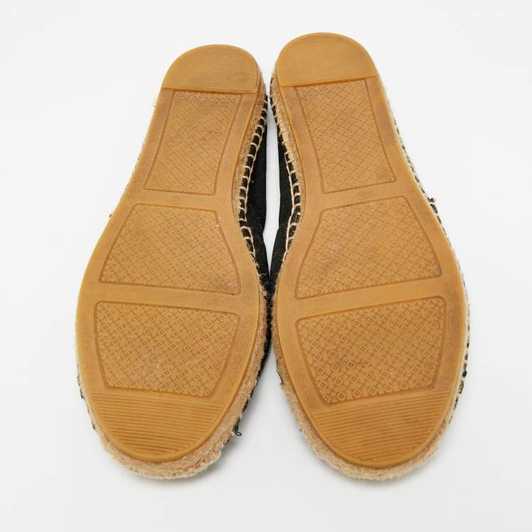 Pre Owned Tory Burch Black Canvas and Patent Leather Poppy Espadrille Flats Size 41
