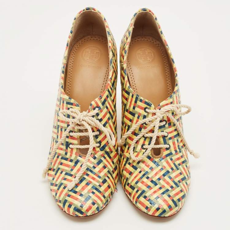 Pre Owned Tory Burch Fabienne Size 37.5 Multicolor Straw Booties