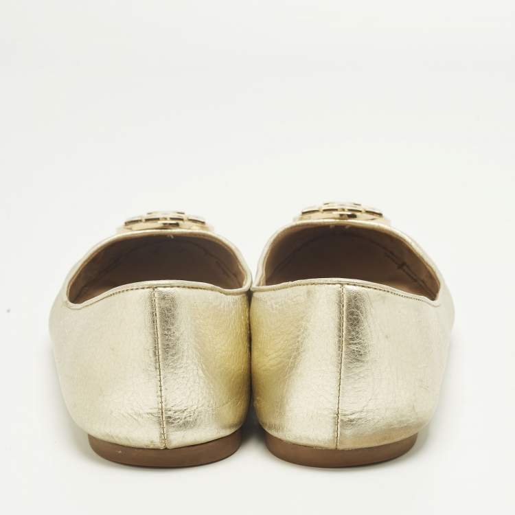 مملوكة مسبقًا Tory Burch Claire Size 39.5 Gold Patent Leather Ballet Flats