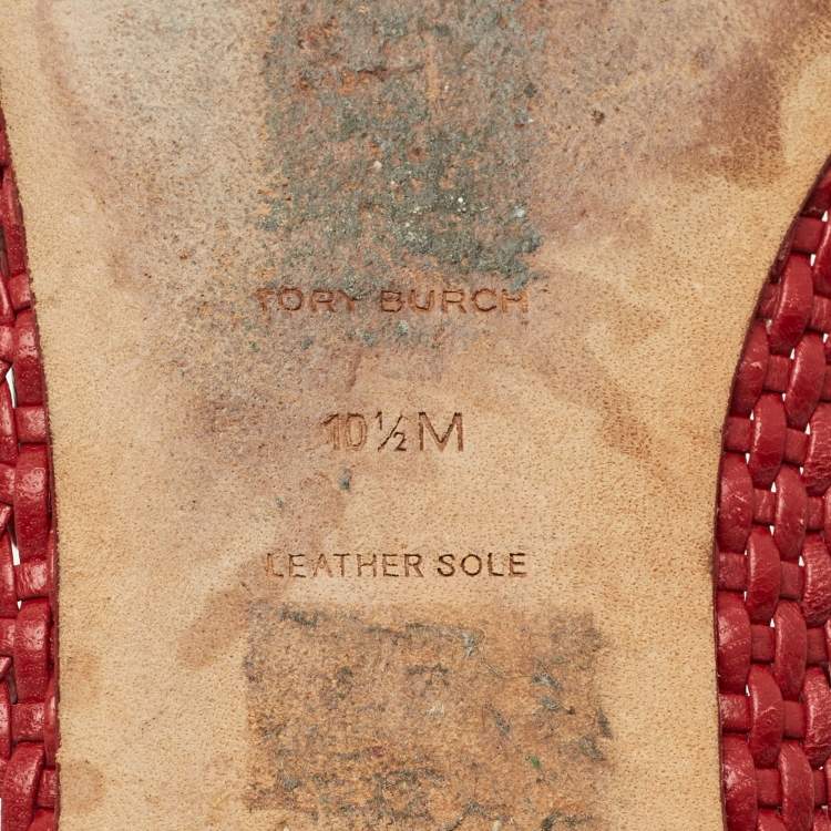 Pre Owned Tory Burch Eleanor Size 40.5 Red Woven Leather Ballet Flats