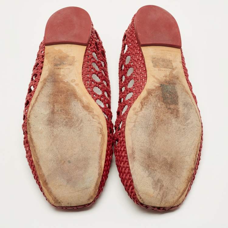 Pre Owned Tory Burch Eleanor Size 40.5 Red Woven Leather Ballet Flats
