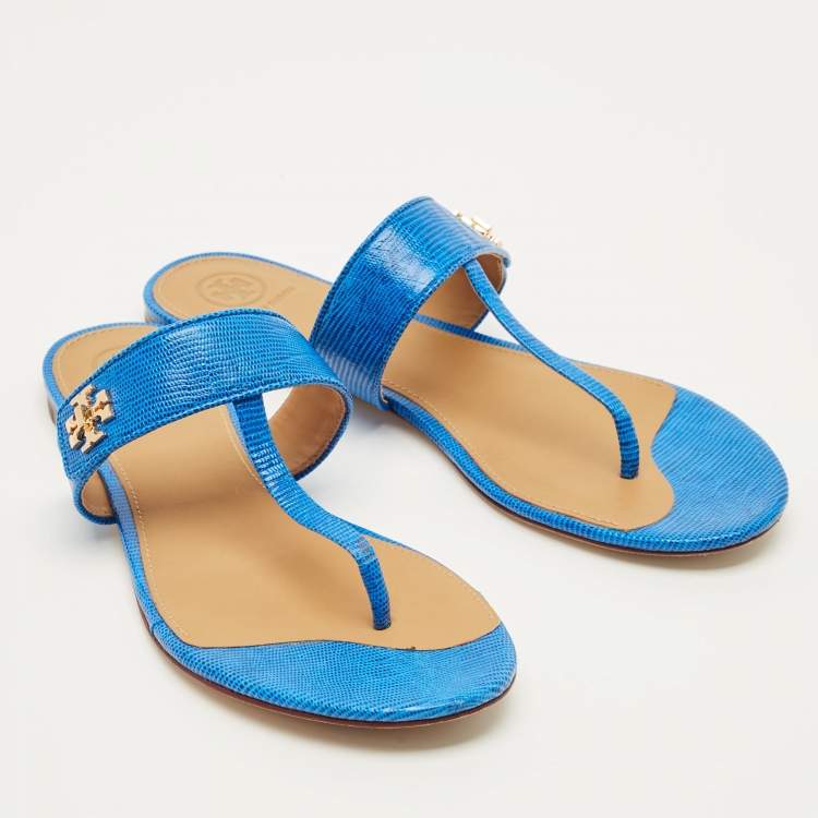 Pre Owned Tory Burch Miller Size 40 Blue Leather Thong Sandals