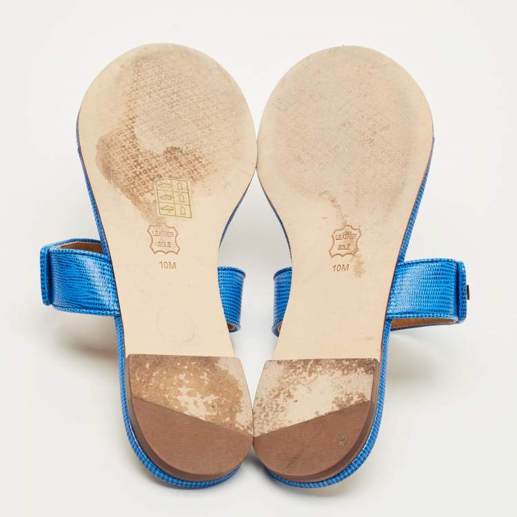 Pre Owned Tory Burch Miller Size 40 Blue Leather Thong Sandals