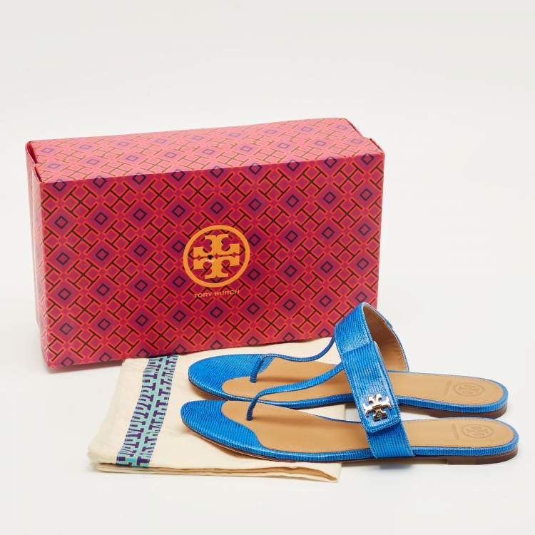 Pre Owned Tory Burch Miller Size 40 Blue Leather Thong Sandals