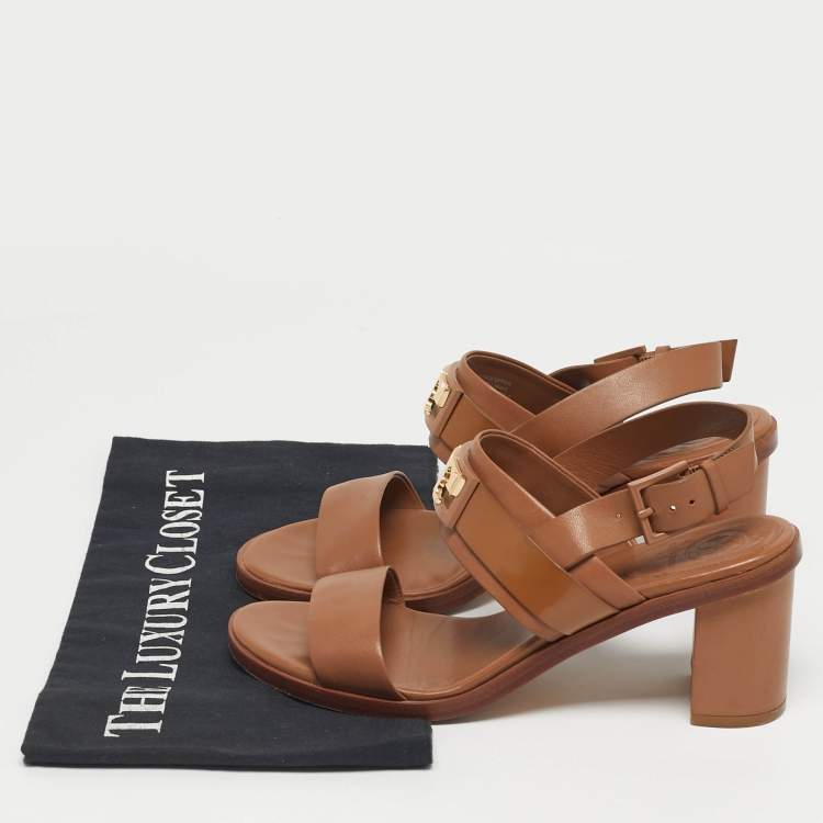 Pre Owned Tory Burch Gigi Size 36 Brown Leather Block Heel Ankle Strap Sandals