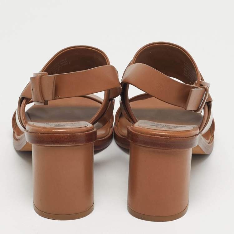 Pre Owned Tory Burch Gigi Size 36 Brown Leather Block Heel Ankle Strap Sandals