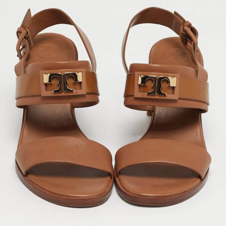 Pre Owned Tory Burch Gigi Size 36 Brown Leather Block Heel Ankle Strap Sandals