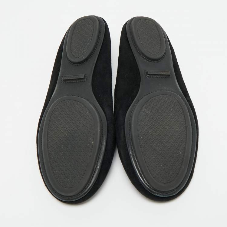 Pre Owned Tory Burch Minnie Travel Size 38 Black Suede Ballet Flats