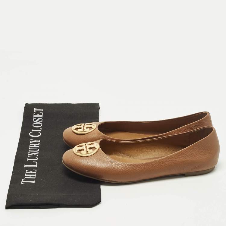 Pre Owned Tory Burch Chelsea Size 38.5 Brown Leather Ballet Flats