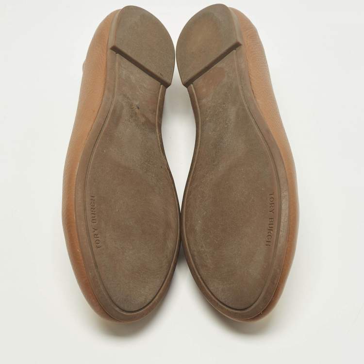 Pre Owned Tory Burch Chelsea Size 38.5 Brown Leather Ballet Flats