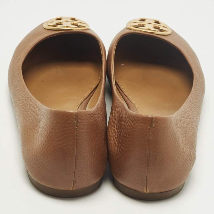 Pre Owned Tory Burch Chelsea Size 38.5 Brown Leather Ballet Flats