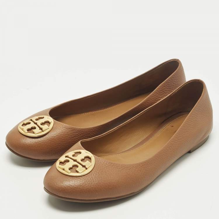 Pre Owned Tory Burch Chelsea Size 38.5 Brown Leather Ballet Flats