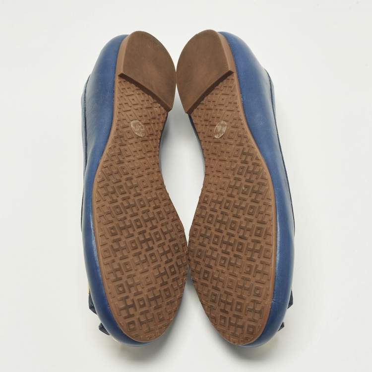 Pre Owned Tory Burch Lowell Size 37 Navy Blue Leather Ballet Flats