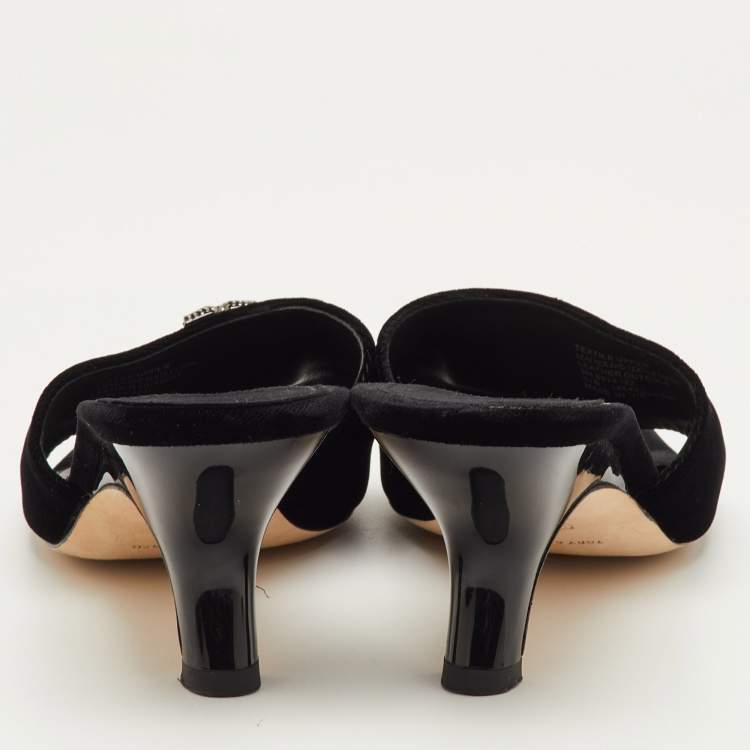 Pre Owned Tory Burch Size 39 Black Crystal Embellished Velvet Mules