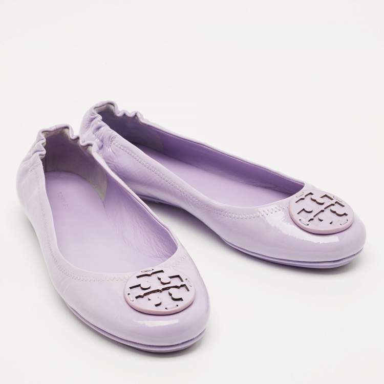 Pre Owned Tory Burch Minnie Size 37 Purple Patent Leather Scrunch Ballet Flats