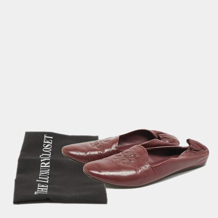 Pre Owned Tory Burch Reva Size 38 Burgundy Leather scrunch Ballet Flats