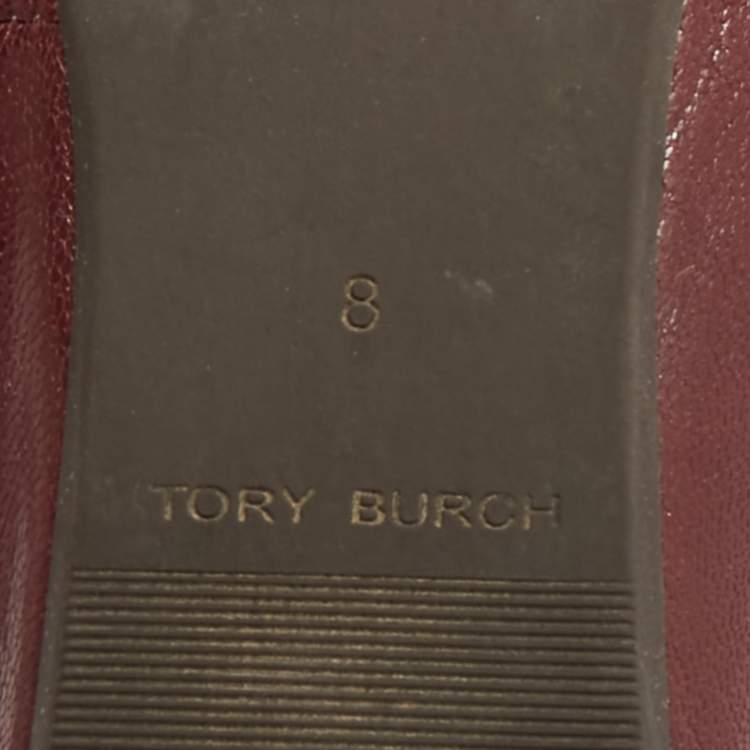 Pre Owned Tory Burch Reva Size 38 Burgundy Leather scrunch Ballet Flats