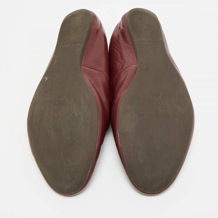 Pre Owned Tory Burch Reva Size 38 Burgundy Leather scrunch Ballet Flats