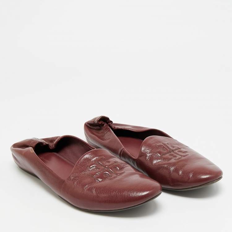 Pre Owned Tory Burch Reva Size 38 Burgundy Leather scrunch Ballet Flats
