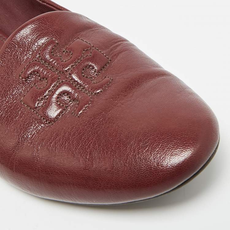 Pre Owned Tory Burch Reva Size 38 Burgundy Leather scrunch Ballet Flats