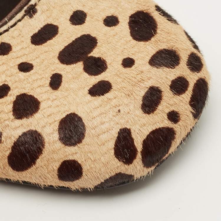 Pre Owned Tory Burch Size 37 Brown/Beige Leopard Print Calf Hair Block Heel Pumps