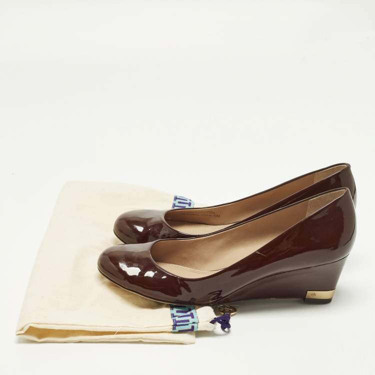 Pre Owned Tory Burch Size 40 Burgundy Leather Wedge Pumps