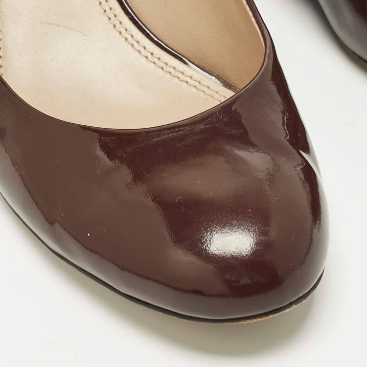 Pre Owned Tory Burch Size 40 Burgundy Leather Wedge Pumps