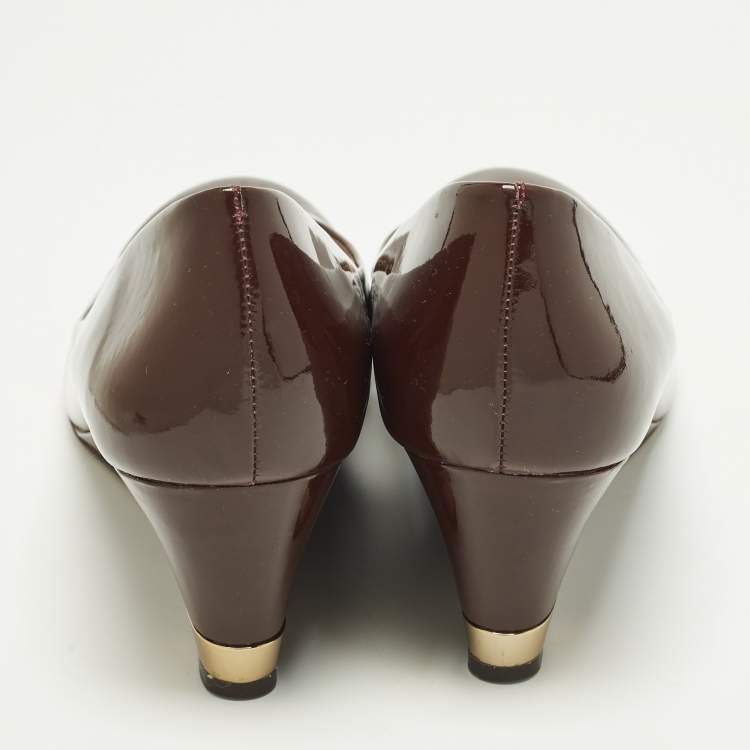 Pre Owned Tory Burch Size 40 Burgundy Leather Wedge Pumps