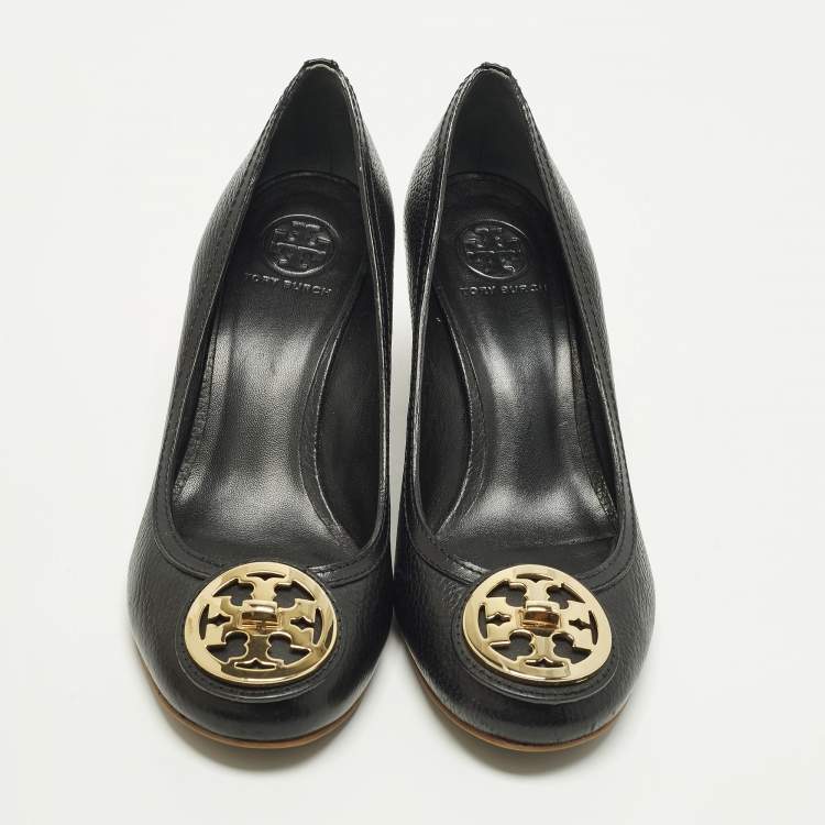 Pre Owned Tory Burch Size 40 Black Leather Wedge Pumps