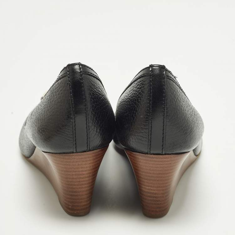 Pre Owned Tory Burch Size 40 Black Leather Wedge Pumps