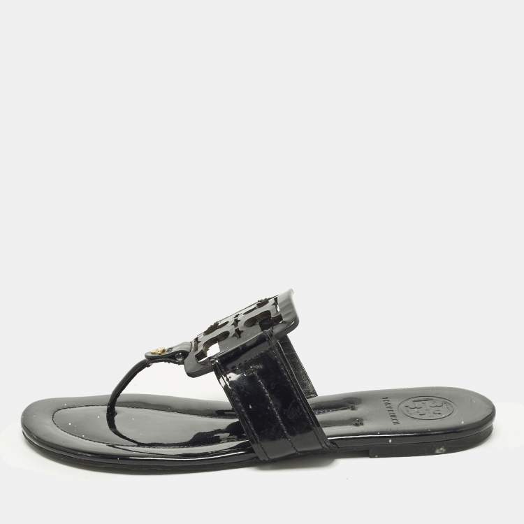 Pre Owned Tory Burch Miller Size 38.5 Black Patent Leather Thong Flats