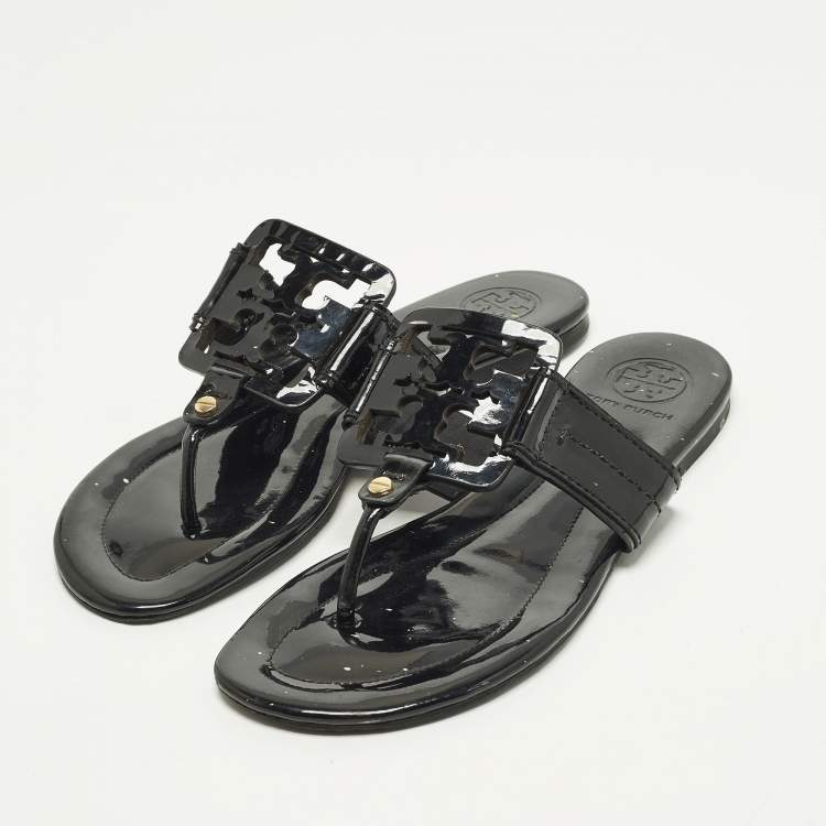 Pre Owned Tory Burch Miller Size 38.5 Black Patent Leather Thong Flats