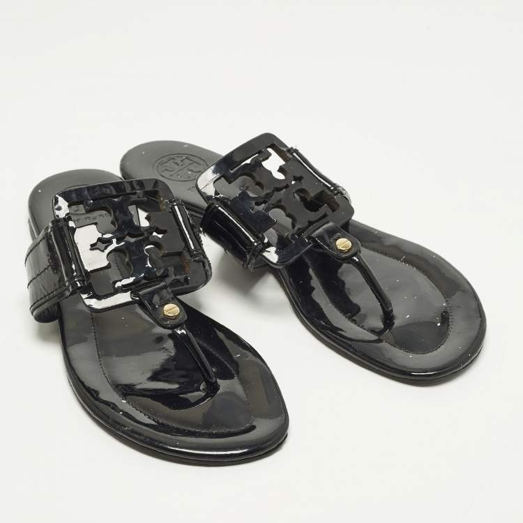 Pre Owned Tory Burch Miller Size 38.5 Black Patent Leather Thong Flats